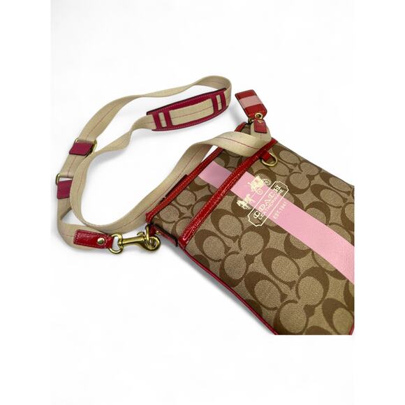 Coach Signature 2007 Pink Stripe Swingpack Crossbody Bag - Picture 14 of 16